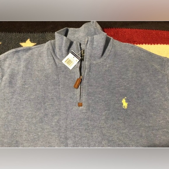 Vintage Polo Ralph Lauren Blue 1/2 Zip Sweater L Beach Pwing stadium Cp Bear Usa